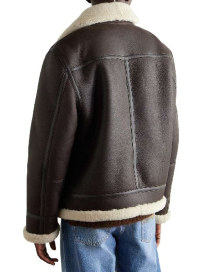 Thread Masters INC Men's Luxurious Dark Brown Shearling Lined Aviator Bomber Jacket