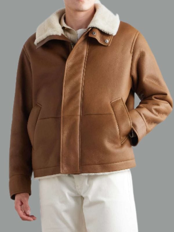 Thread Masters INC Men's Luxury Tan Brown Shearling Aviator Leather Jacket