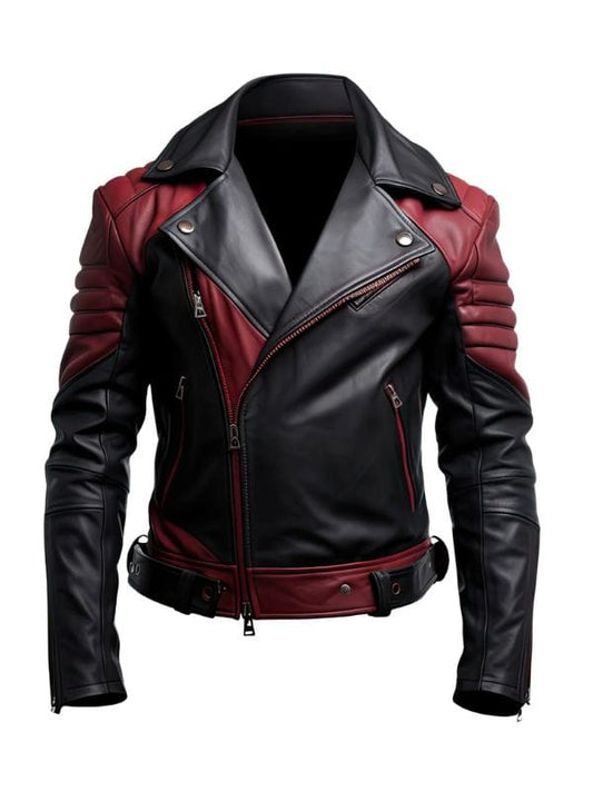 Thread Masters INC Men’s Maroon Black Genuine Sheepskin Biker Classy Leather Jacket