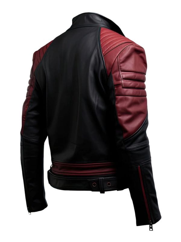 Thread Masters INC Men’s Maroon Black Genuine Sheepskin Biker Classy Leather Jacket