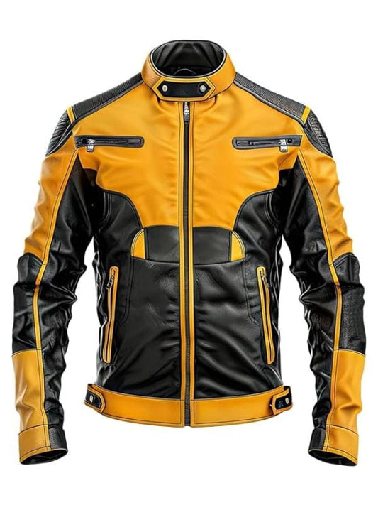 Thread Masters INC Men’s Mustard Black Genuine Sheepskin Multi Zipper Leather Jacket