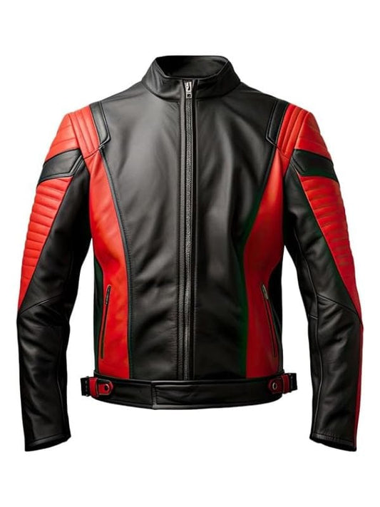 Thread Masters INC Men’s Red Black Genuine Sheepskin Quilted Biker Leather Jacket