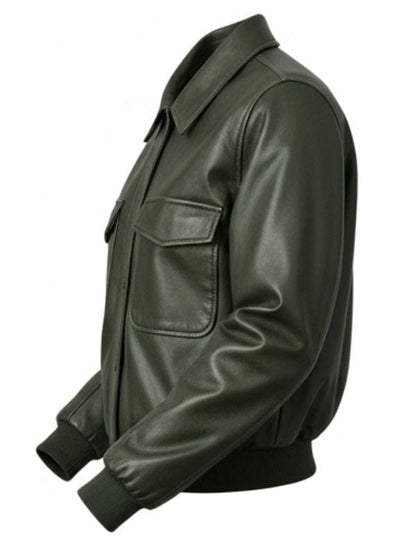 Thread Masters INC Men's Stylish Olive Green Leather Bomber Jacket