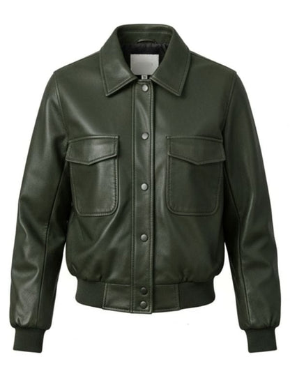 Thread Masters INC Men's Stylish Olive Green Leather Bomber Jacket