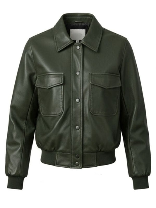 Thread Masters INC Men's Stylish Olive Green Leather Bomber Jacket