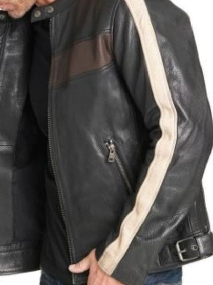 Thread Masters INC Men’s Vintage Buckled Waist Biker Leather Jacket