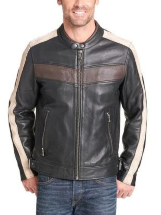 Thread Masters INC Men’s Vintage Buckled Waist Biker Leather Jacket