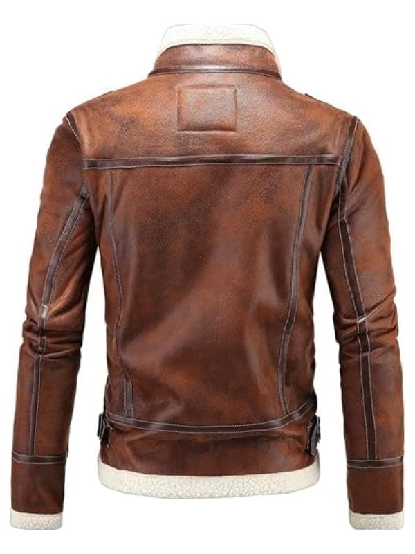 Thread Masters INC Men’s Vintage Distressed Brown Genuine Sheepskin Bomber Leather Jacket