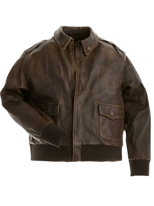 Men's A2 Bomber Distressed Brown Leather Jacket