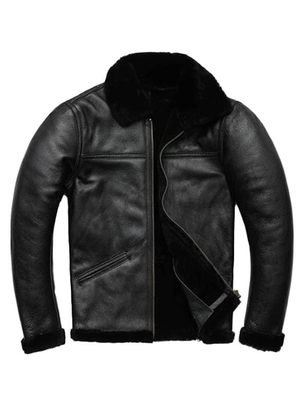 Thread Masters INC Mens B3 Bomber Genuine Sheepskin Military Aviator Black Leather Jacket
