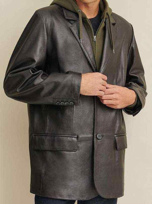 Thread Masters INC Mens Big and Tall Black Leather Blazer