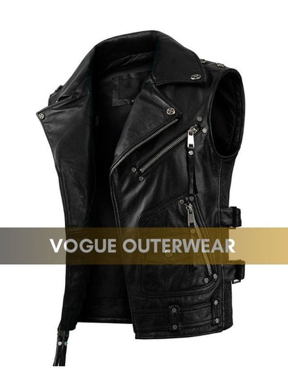 Thread Masters INC Mens Biker Brando Black Leather Vest