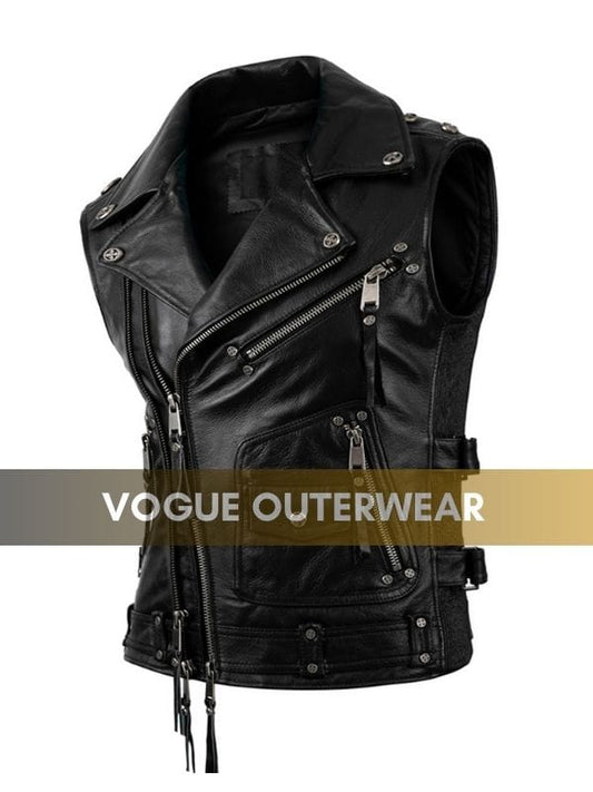 Thread Masters INC Mens Biker Brando Black Leather Vest