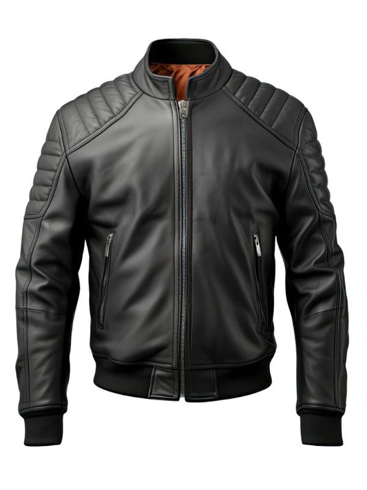 Men’s Black Genuine Sheepskin Quilted Bomber Leather Jacket