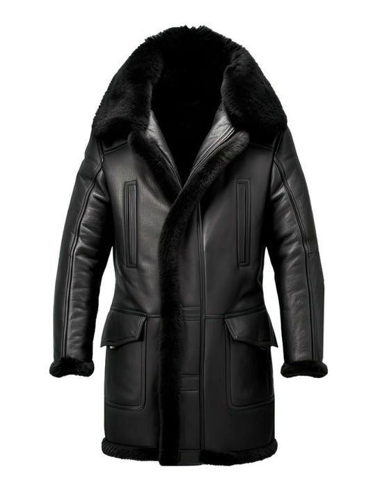 Men’s Black Genuine Sheepskin Sherpa Shearling Coat