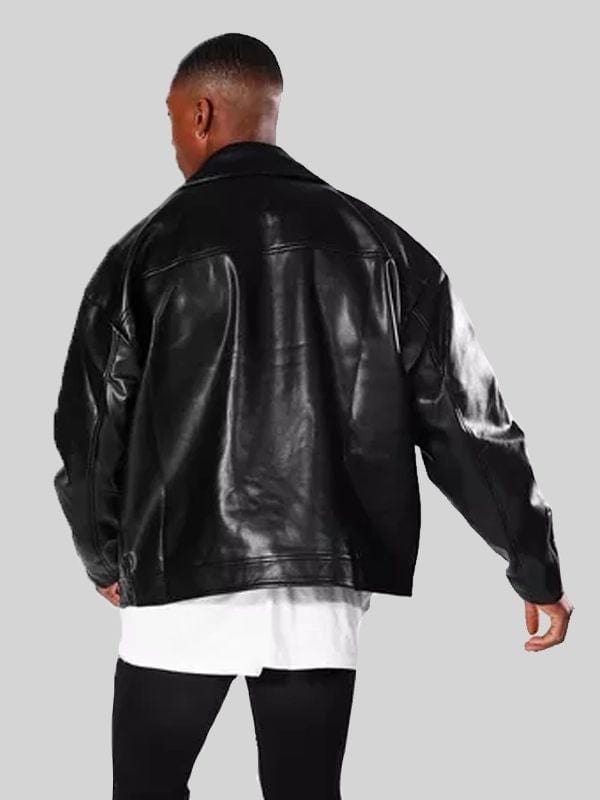 Thread Masters INC Mens Black Leather Oversized Biker Jacket