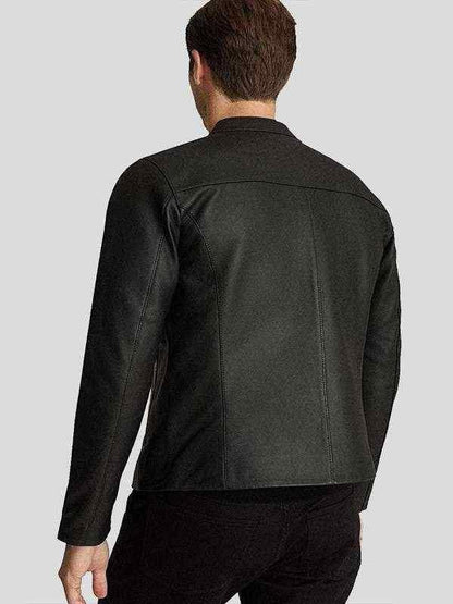 Thread Masters INC Mens Black Slim Fit Cafe Racer Leather Jacket