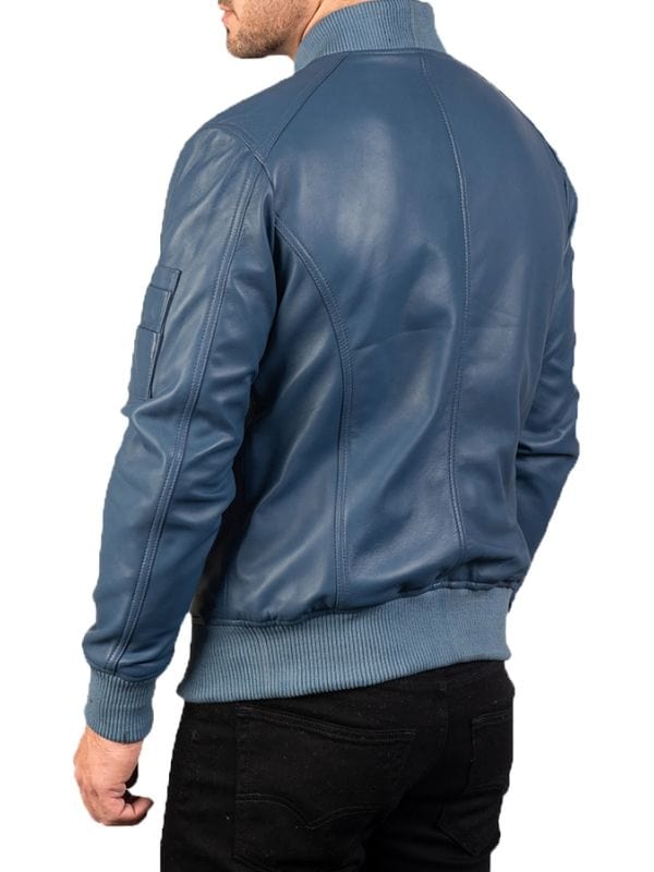 Thread Masters INC Mens Classical Blue Bomber Leather Jacket
