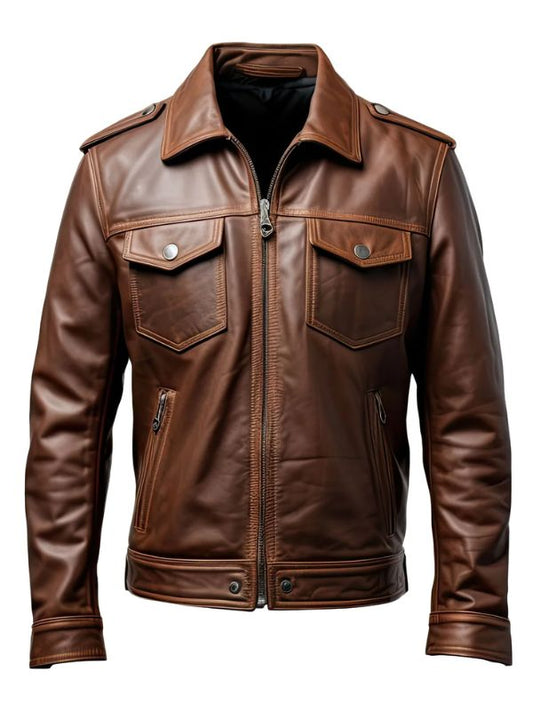 Men’s Dark Brown Trucker Leather Jacket