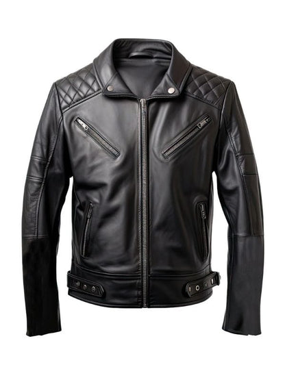 Thread Masters INC Mens Diamond Quilted Shirt Collar Black Biker Jacket