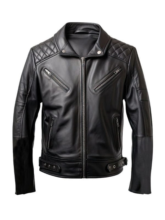 Thread Masters INC Mens Diamond Quilted Shirt Collar Black Biker Jacket