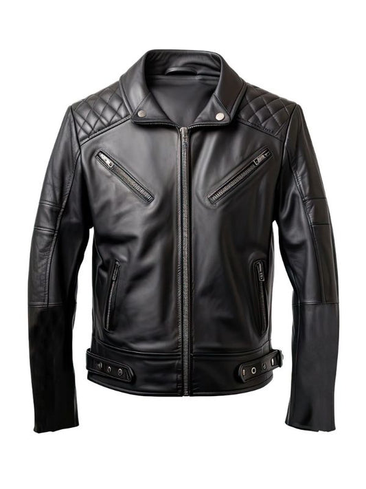 Mens Diamond Quilted Shirt Collar Black Biker Jacket