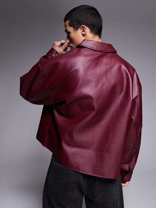 Thread Masters INC Mens Oversized Burgundy Leather Jacket