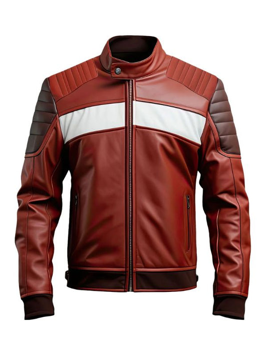 Men’s Quilted Cafe Racer Maroon Leather Jacket