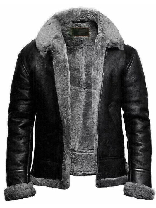 Men's RAF Black B3 Aviator Leather Shearling Jacket