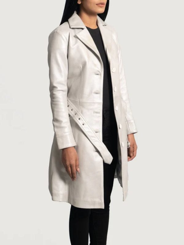 Thread Masters INC Moonlight Lapel Collar Silver Leather Trench Coat