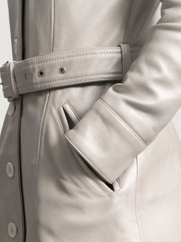 Thread Masters INC Moonlight Lapel Collar Silver Leather Trench Coat