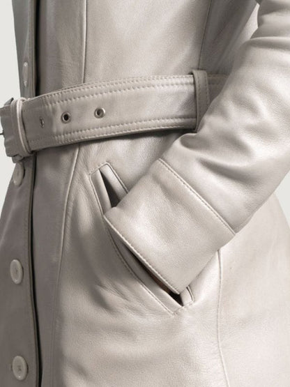 Thread Masters INC Moonlight Lapel Collar Silver Leather Trench Coat