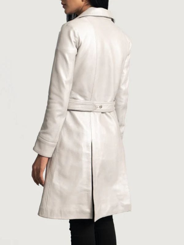 Thread Masters INC Moonlight Lapel Collar Silver Leather Trench Coat