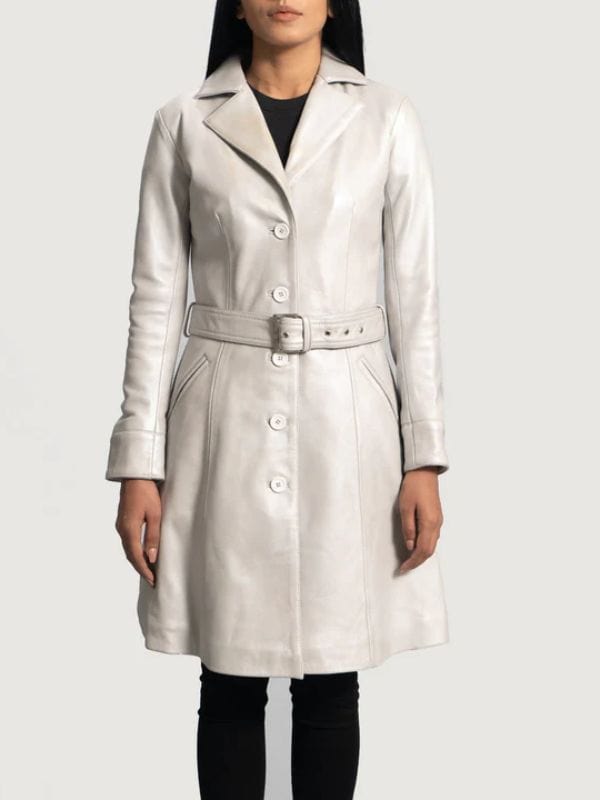 Thread Masters INC Moonlight Lapel Collar Silver Leather Trench Coat