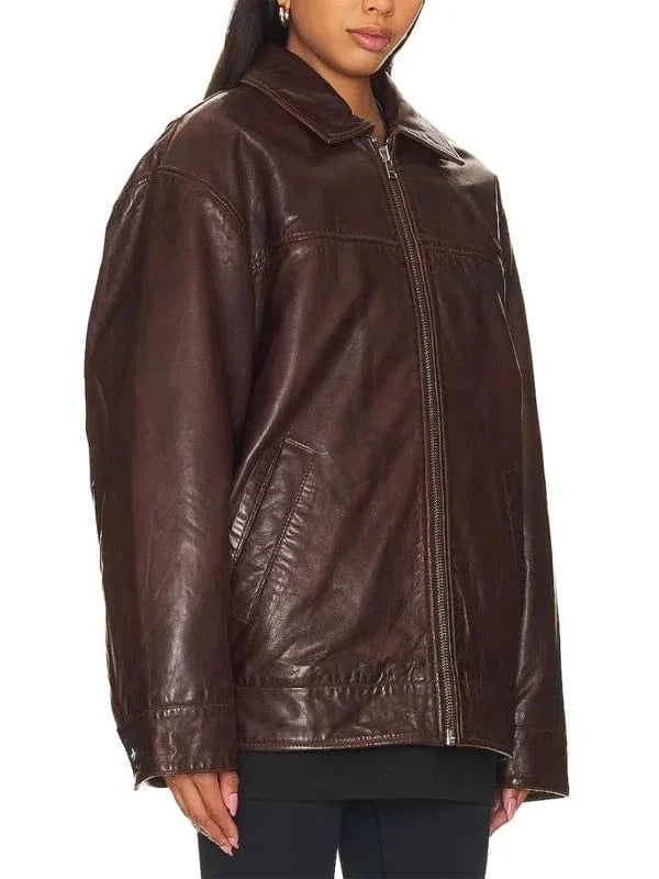 Thread Masters INC Olivia Brown Oversized Leather Jacket
