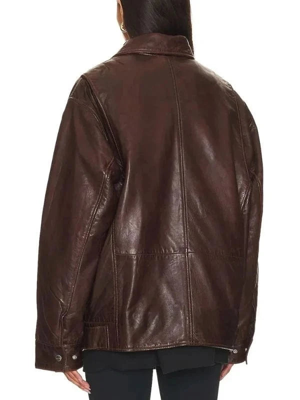 Thread Masters INC Olivia Brown Oversized Leather Jacket
