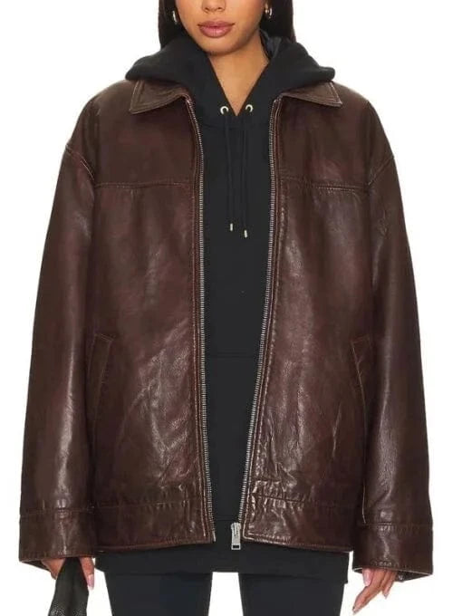 Thread Masters INC Olivia Brown Oversized Leather Jacket