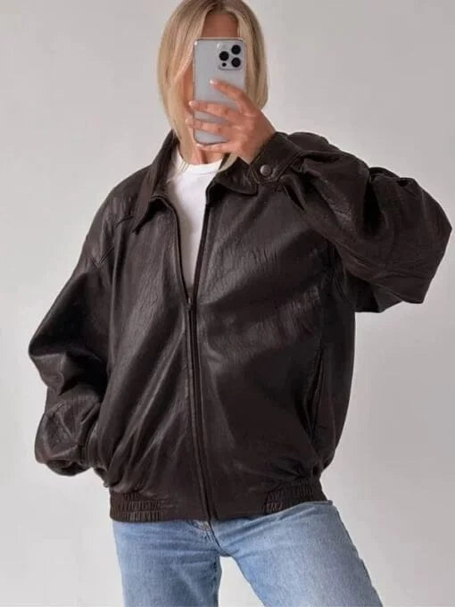 Thread Masters INC Oversized Full Grain Vintage Baggy Style Brown Leather Jacket