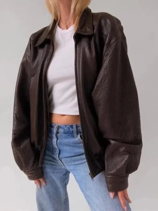 Thread Masters INC Oversized Full Grain Vintage Baggy Style Brown Leather Jacket