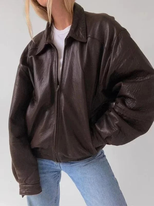 Thread Masters INC Oversized Full Grain Vintage Baggy Style Brown Leather Jacket