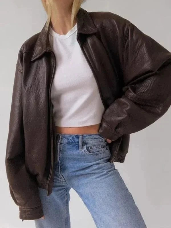 Thread Masters INC Oversized Full Grain Vintage Baggy Style Brown Leather Jacket