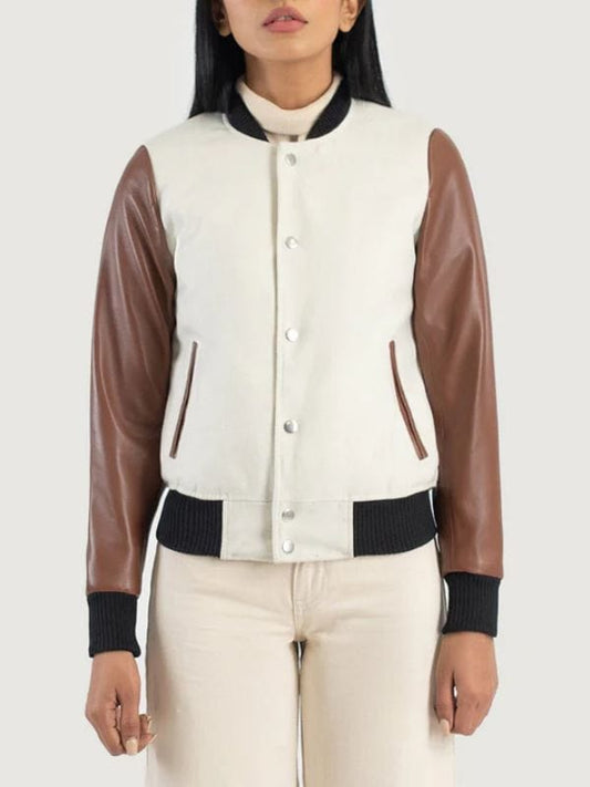 Thread Masters INC Savant White & Brown Hybrid Varsity Jacket