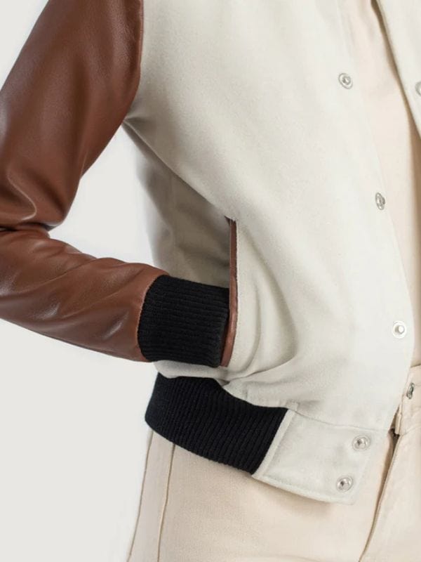 Thread Masters INC Savant White & Brown Hybrid Varsity Jacket