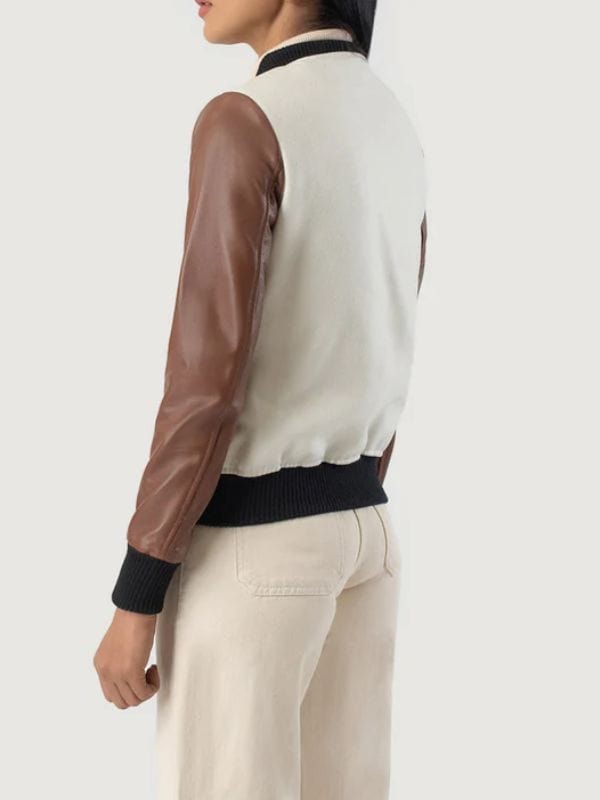 Thread Masters INC Savant White & Brown Hybrid Varsity Jacket