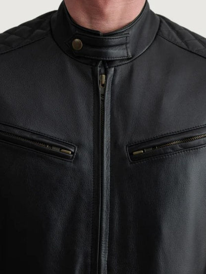 Thread Masters INC Sven Quilted Shoulders Black Leather Bomber Jacket