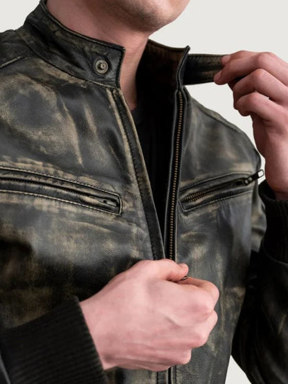 Thread Masters INC Sven Quilted Shoulders Distressed Brown Leather Bomber Jacket