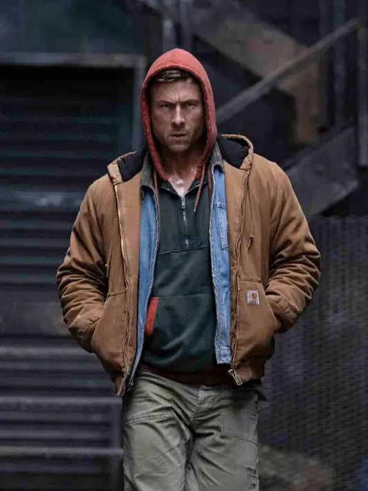 The Running Man Glen Powell Brown Jacket