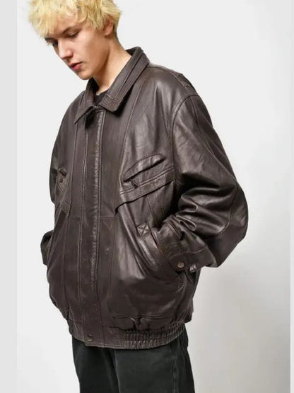 Thread Masters INC Vintage Brown Leather Oversized Jacket