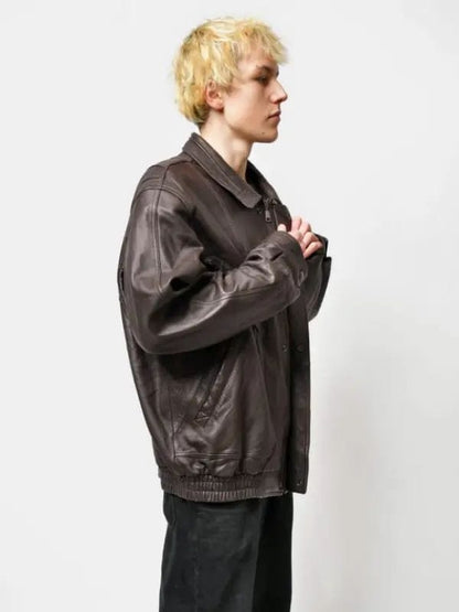 Thread Masters INC Vintage Brown Leather Oversized Jacket