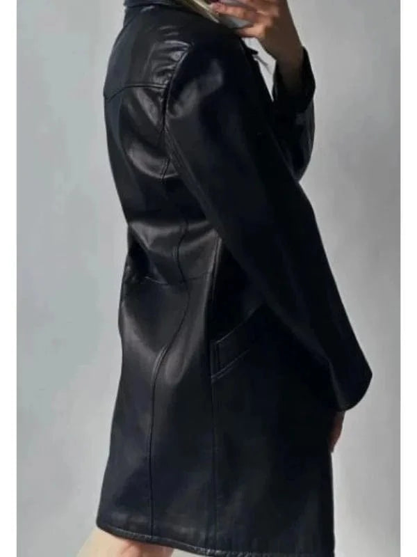 Thread Masters INC Vintage Oversized Long Black Leather Jacket